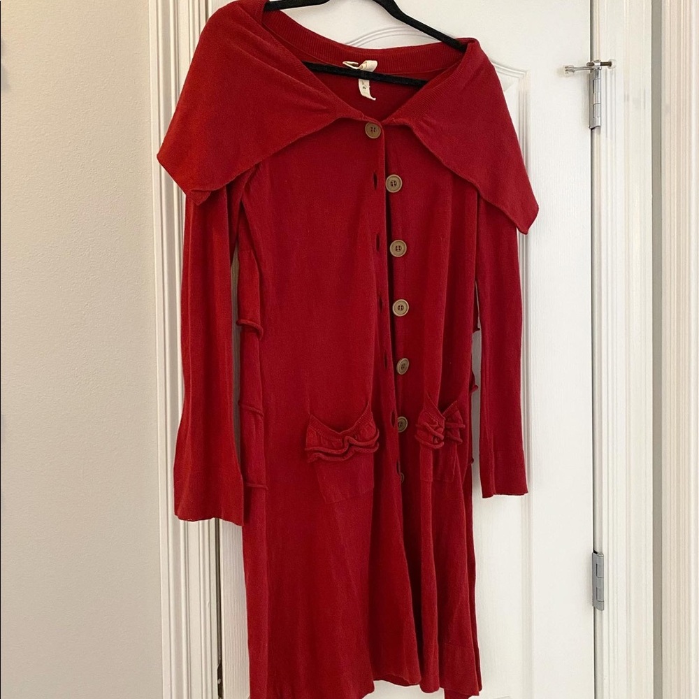 Red ruffle cardigan
